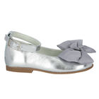 Younger Girls Silver Bow Shoes, 3, hi-res